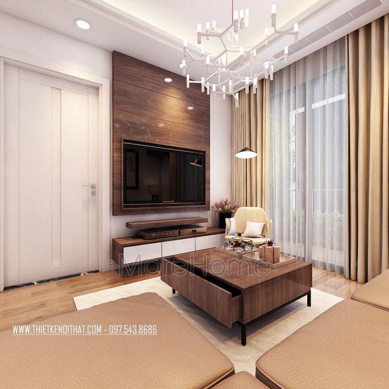 Thiết kế nội thất phòng khách chung cư Ngoại Giao Đoàn, Bắc Từ Liêm, Hà Nội